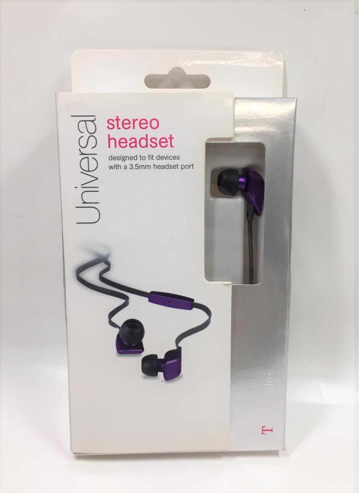 T Mobile Stereo Headset Tangle Free Cord Flat Cable Headphones Purple