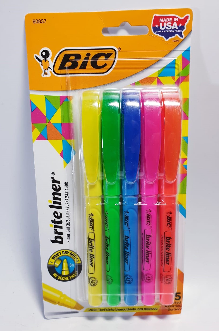 BIC Brite Liner Highlighter, Chisel Tip, Assorted Colors, 5Count (Lot of 2) eBay