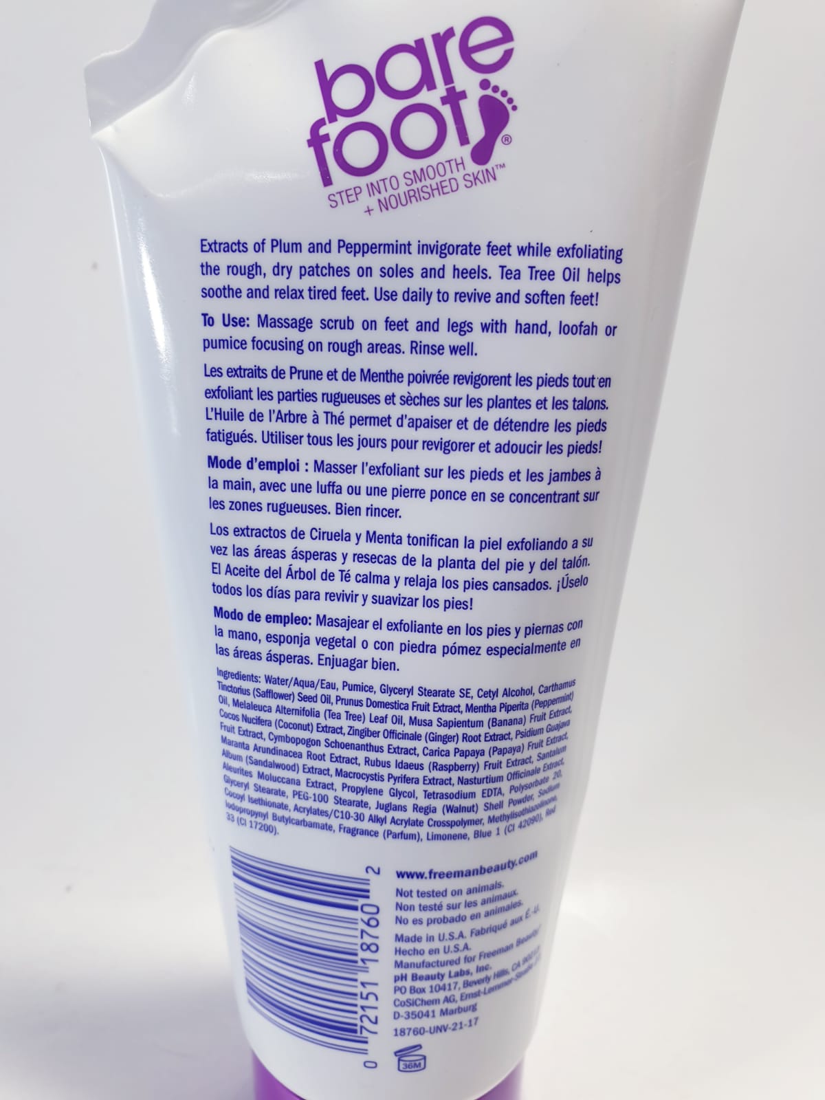 Freeman Bare Foot Exfoliating foot scrub Peppermint and Plum 5.3 oz