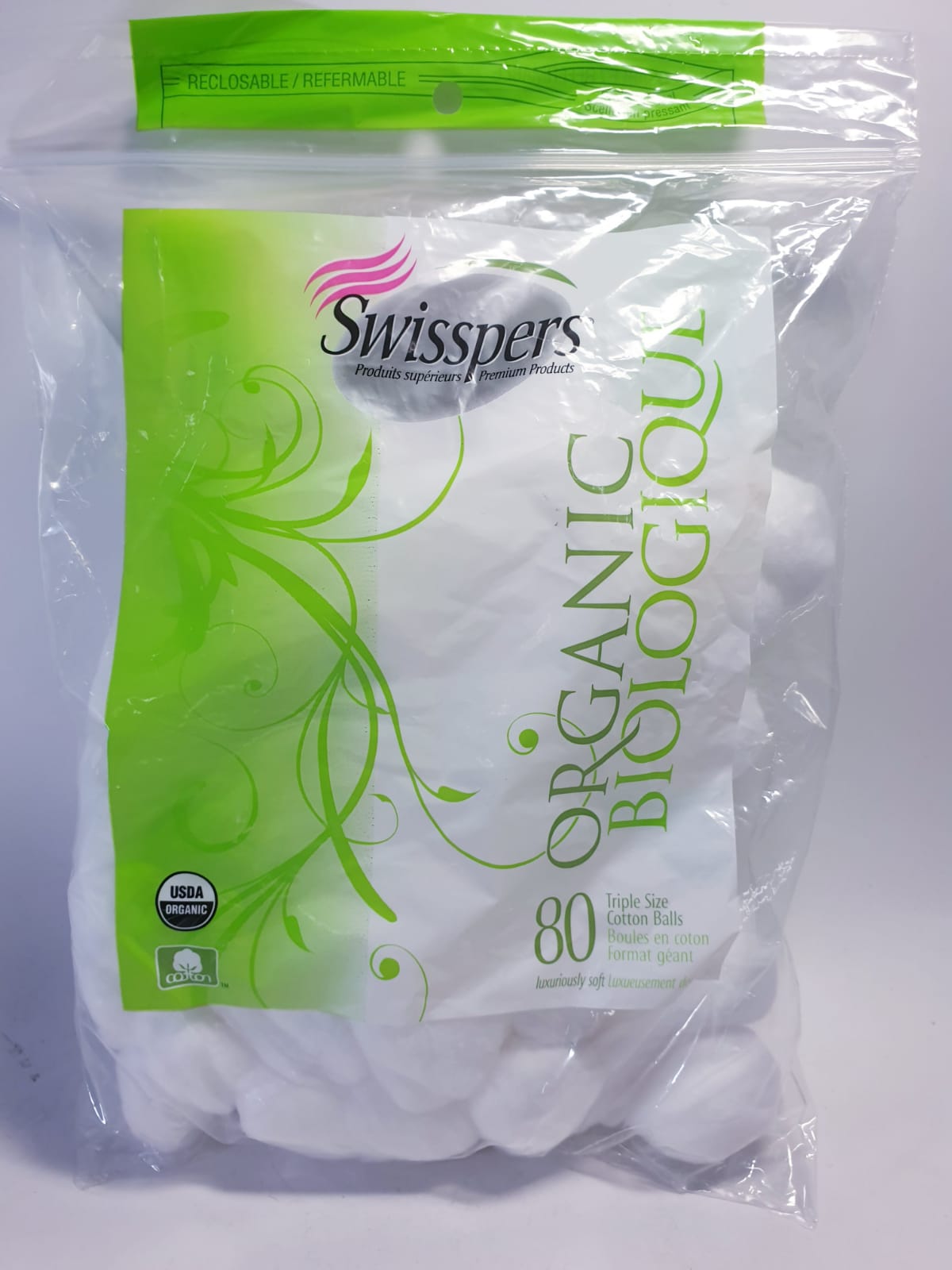 Swisspers Organics Cotton Balls 80 Count (Lot of 3)