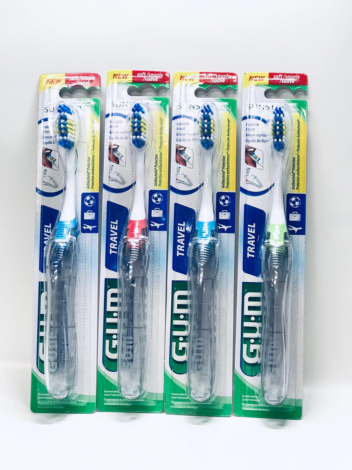SunStar GUM Travel Toothbrush Soft Bristles 1 PACK of 4 TOOTHBRUSH