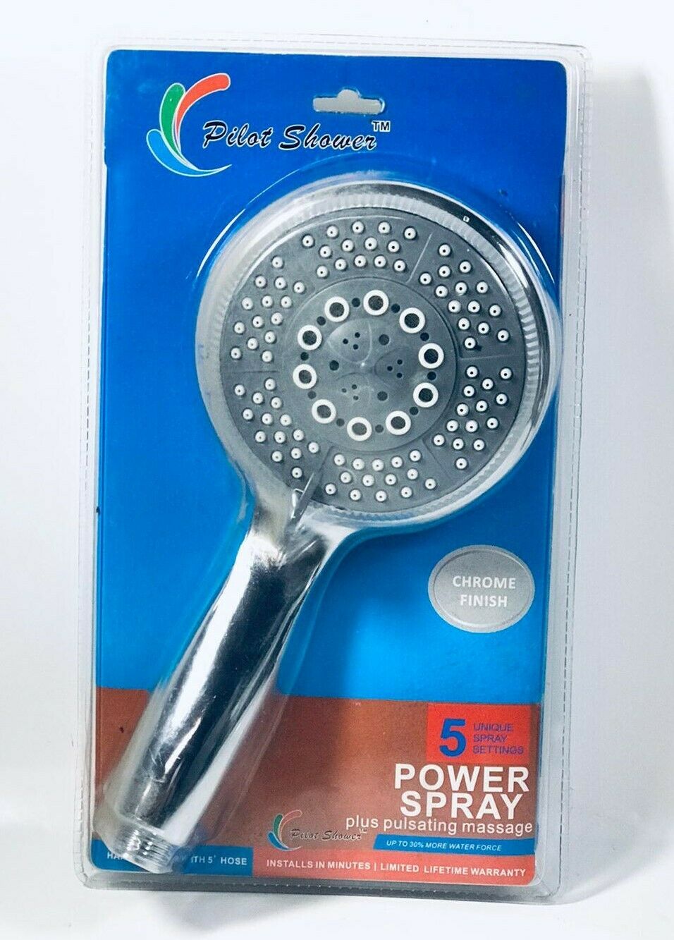 Pilot Shower with 5 Setting Spray Plus Pulsating Massage, 5' Hose Hand