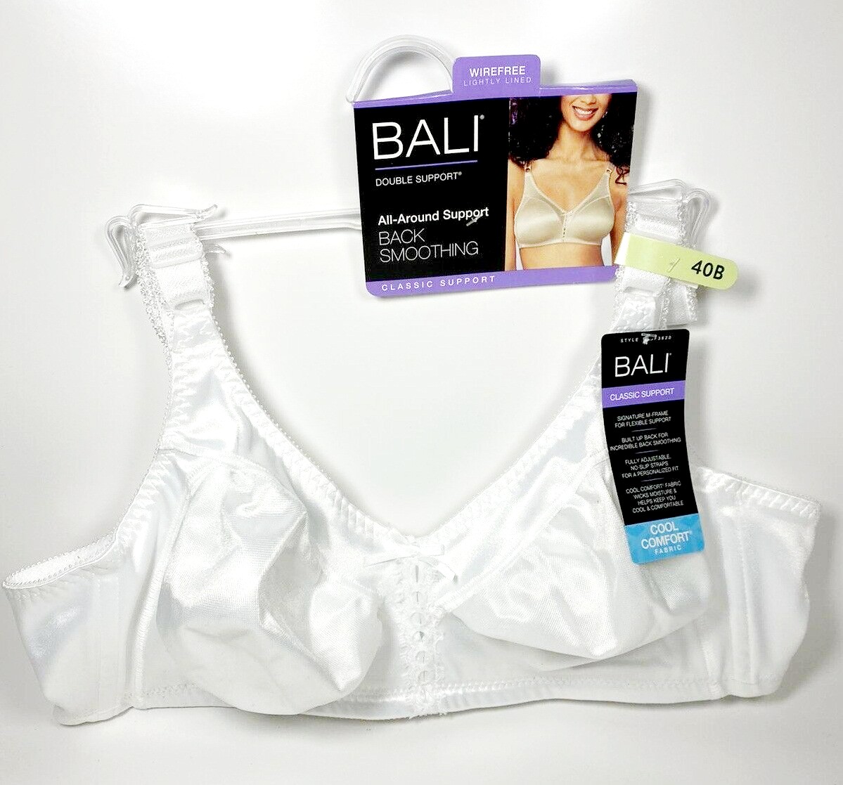Bali Double Support Cool Comfort Wirefree Bra 3820, White, 40B