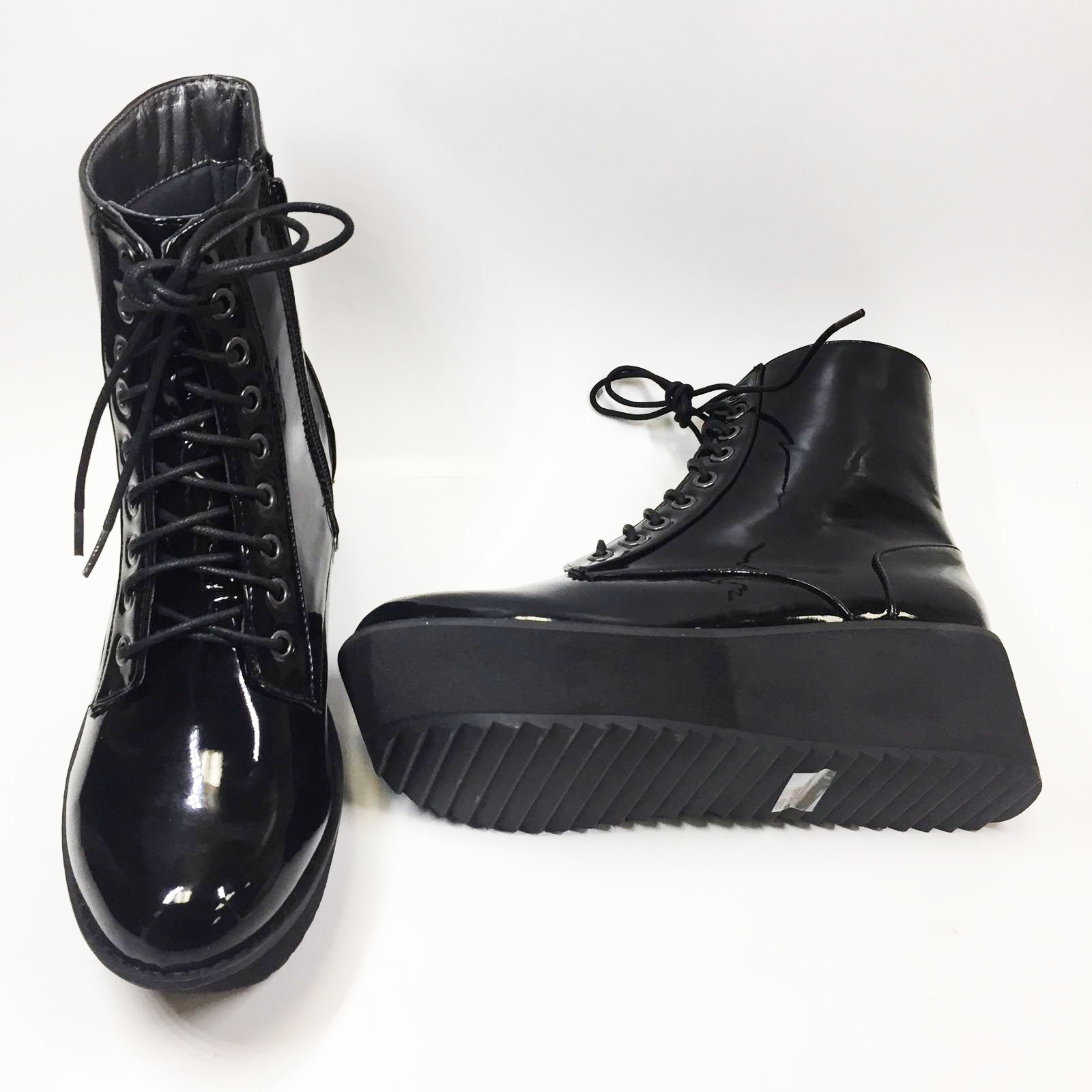 C Label Nata-1 Black Patent Platform Combat Boots, US 9 | eBay