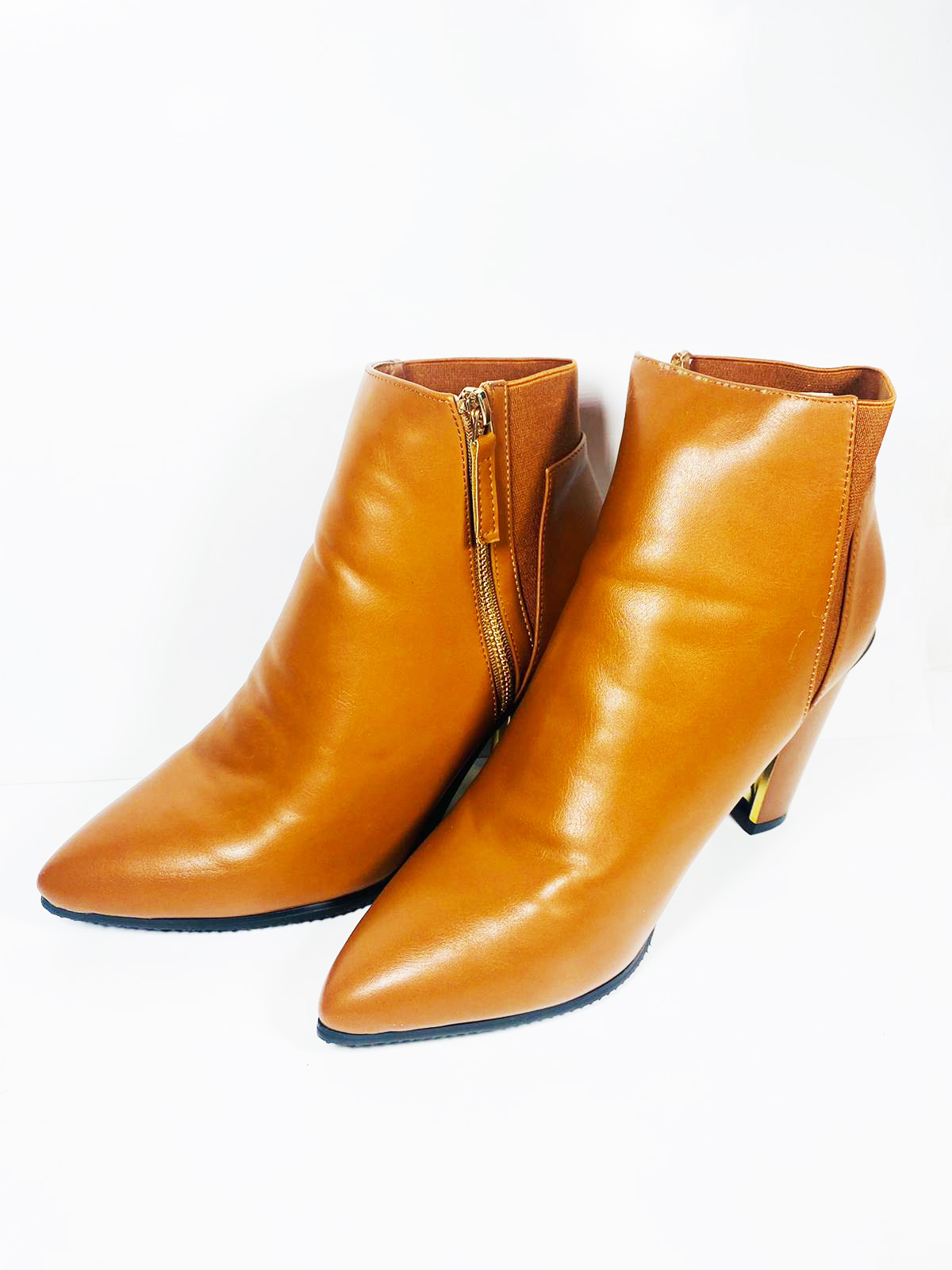 cognac heeled boots