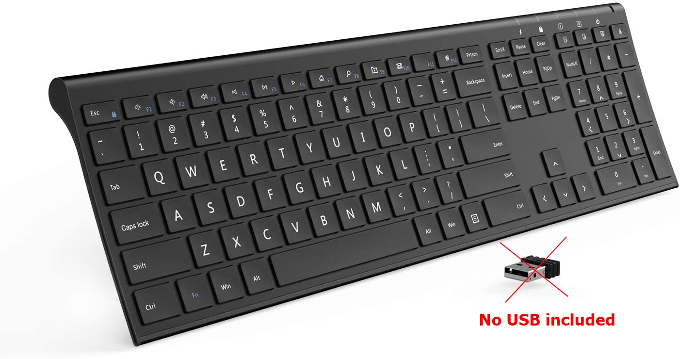 Rechargeable Wireless Keyboard, Vive Comb 2.4GHz Full Size Ultra Slim